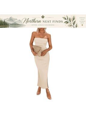 Ribbed Knit Strapless Bodycon Maxi Dress with Slit